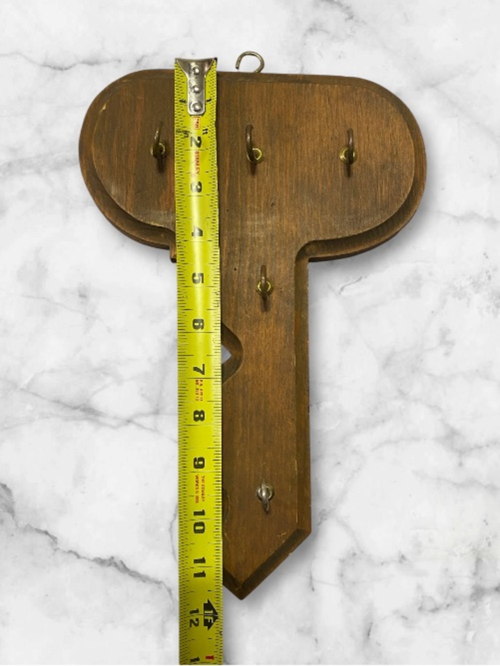 Key-Shaped Wooden Wall Hook Rack - Brown - Picture 6 of 7